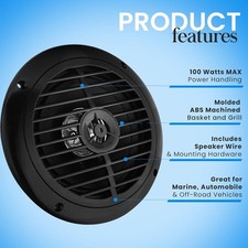 6.5 Inch Dual Marine Speakers - 2 Way Waterproof and Weather Resistant Outdoor