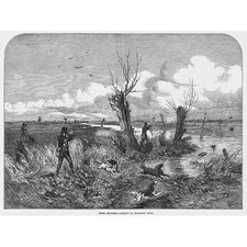 CACCIA Tiro al cecchino di Harrison Weir - Stampa antica 1849