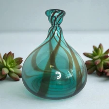 Vintage Blenko Balloons 9.25”  Vase Antique Green/Tangerine Don Shepherd 1982