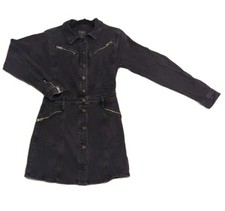 Vintage Y2K GUESS Black Heavy Denim Mini Dress Stretch Retro Grunge Punk S/P 90s