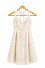 Forever 21 White Eyelet Lace Halter Fit & Flare Dress Women's Medium Boho