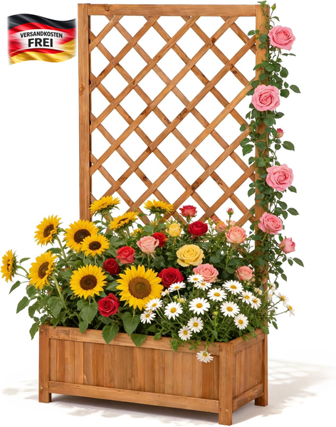 Hochbeet Mit Rankgitter Aus Holz FüR Balkon Terrasse Garten GemüSe KräUter-image