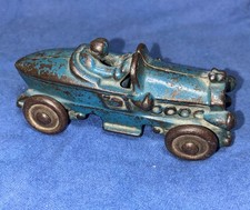 Antique 1920s1930s Cast Iron Blue Boat Tail Racer Racing Toy Car 3 34