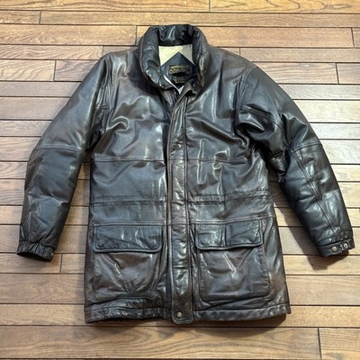 T*2様 80s Eddie Bauer Lether Down Jacket Vintage 80s Tall Medium Eddie Bauer Brown Leather Puffer Coat