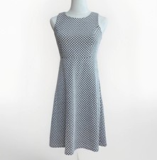 LOFT Petite Sleeveless A Line Midi Dress Sz 2 Black White Houndstooth Fit Flare