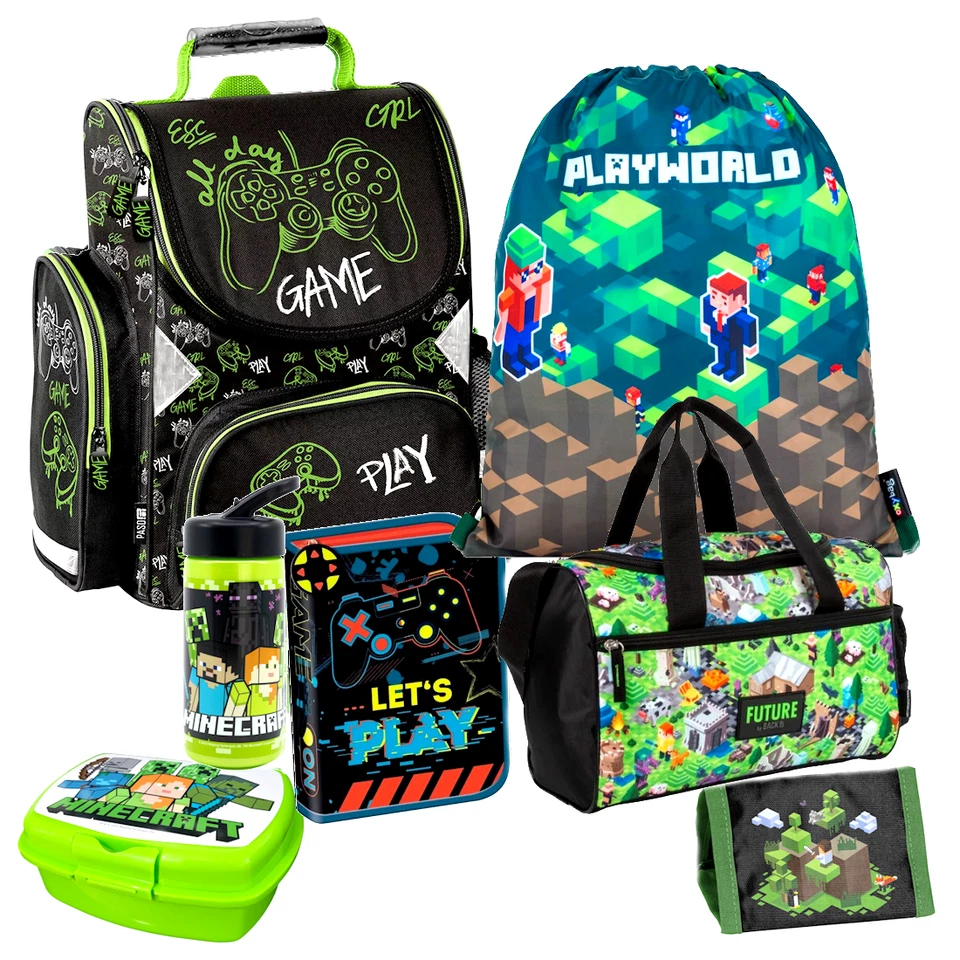 Minecraft Games Pixel 7 tlg. Set Tornister Ranzen Schulranzen Federmappe Tasche