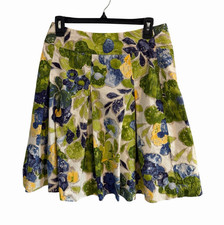 Talbots Petites A-Line Floral Skirt Blue Green Yellow White Size 8 Lined