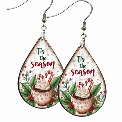 Happy Holidays Christmas Earrings Teardrop Dangle Wood Holidays Jewelry & Gifts