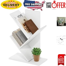 Contemporary White Tree Bookcase – 3-Tier Design for Stylish Storage