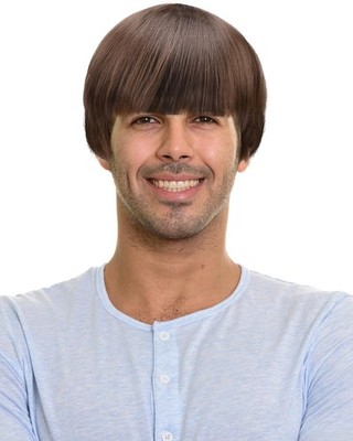 Short Mushroom Wig for Men-Synthetic 60s Bowl Cut Wigs for Anime Movie Music Cos