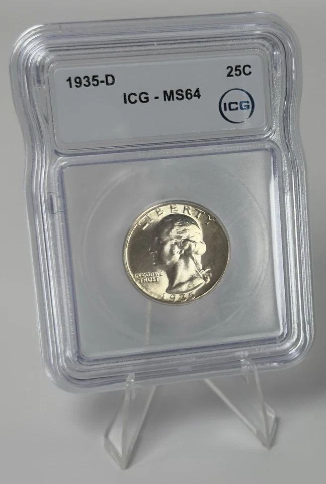 1935-D Washington Silver Quarter MS64 ICG BU D/D RPM 9/9 Micro W Brilliant UNC - Image 3 of 4