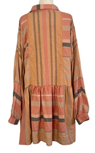 FREE PEOPLE Flannel Shirtdress Ruffled Hem Striped Sunset Peach Rose Sz L NEW - Picture 8 of 12