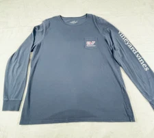 Vineyard Vine LS Shirt Mens L Blue Whale Logo Front Pocket Logo Sleeve