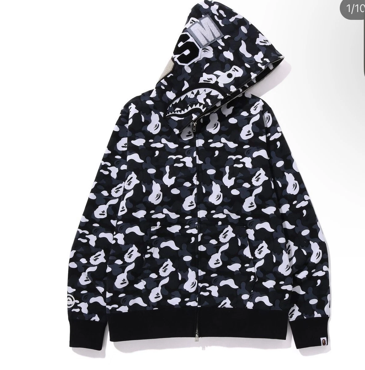 BAPE Shark Full Zip Hoodie Camo Hood Black