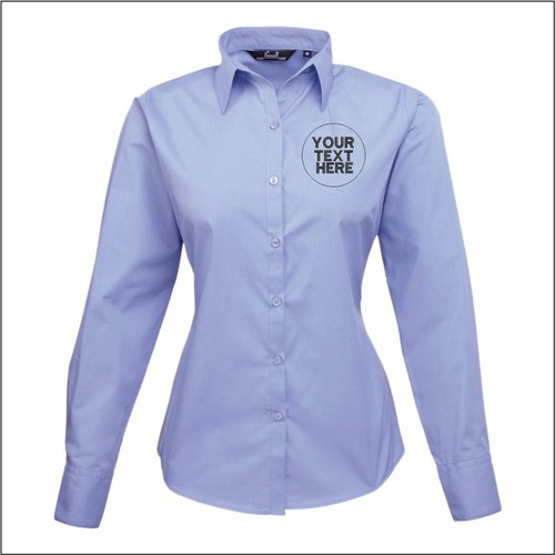 Personalised Embroidered Premier Ladies Long Sleeve Poplin Blouse Formal Shirt - Picture 17 of 26