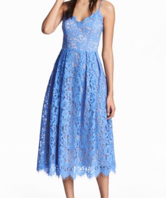 BNWT H&M BLUE FLORAL MIDI LACE DRESS UK 12 BNWT H&M BLUE FLORAL MIDI LACE DRESS UK 12