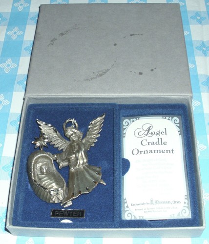 1998 ANGEL CRADLE ORNAMENT SOLID PEWTER IN BOX BY ROMAN INCORPORATED BEAUTIFUL! - Picture 3 of 3
