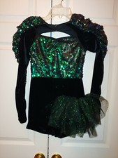 Girl Weissman A World Alone 8465 Green Sequin Side Bustle Dance Costume Size LC