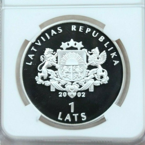 2002 LATVIA SILVER 1 LATS WRESTLING NGC PF 69 ULTRA CAMEO SCARCE BEAUTIFUL COIN - Picture 2 of 4