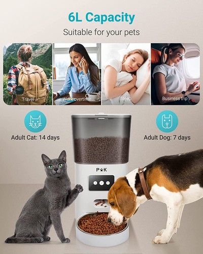 Distributore Automatico Cibo Gatti Cani, 6L WIFI Dispenser tramite app 15 pasti - Foto 7 di 9