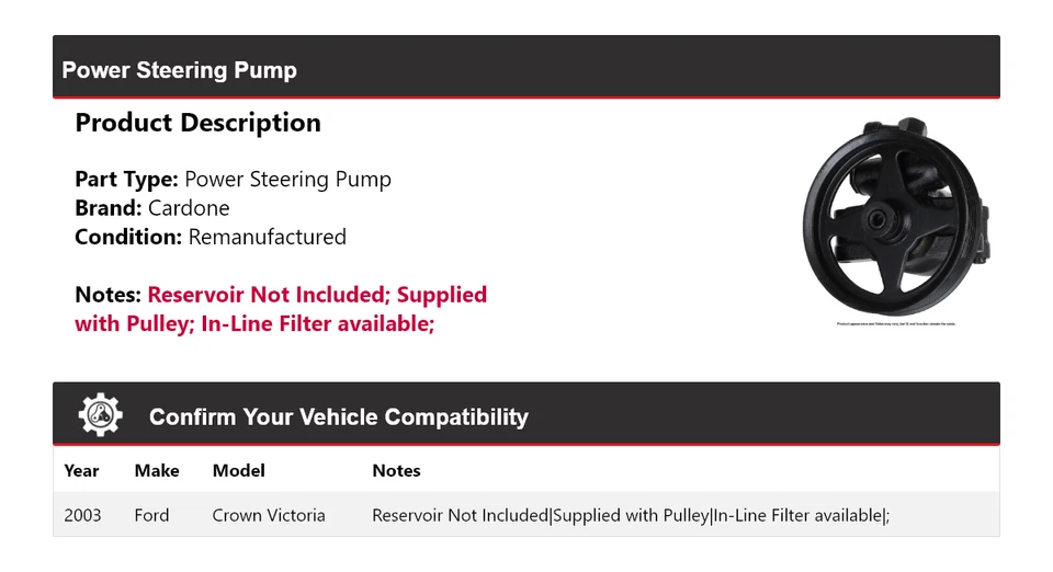 For 2003 Ford Crown Victoria Power Steering Pump Cardone - Image 2 of 4