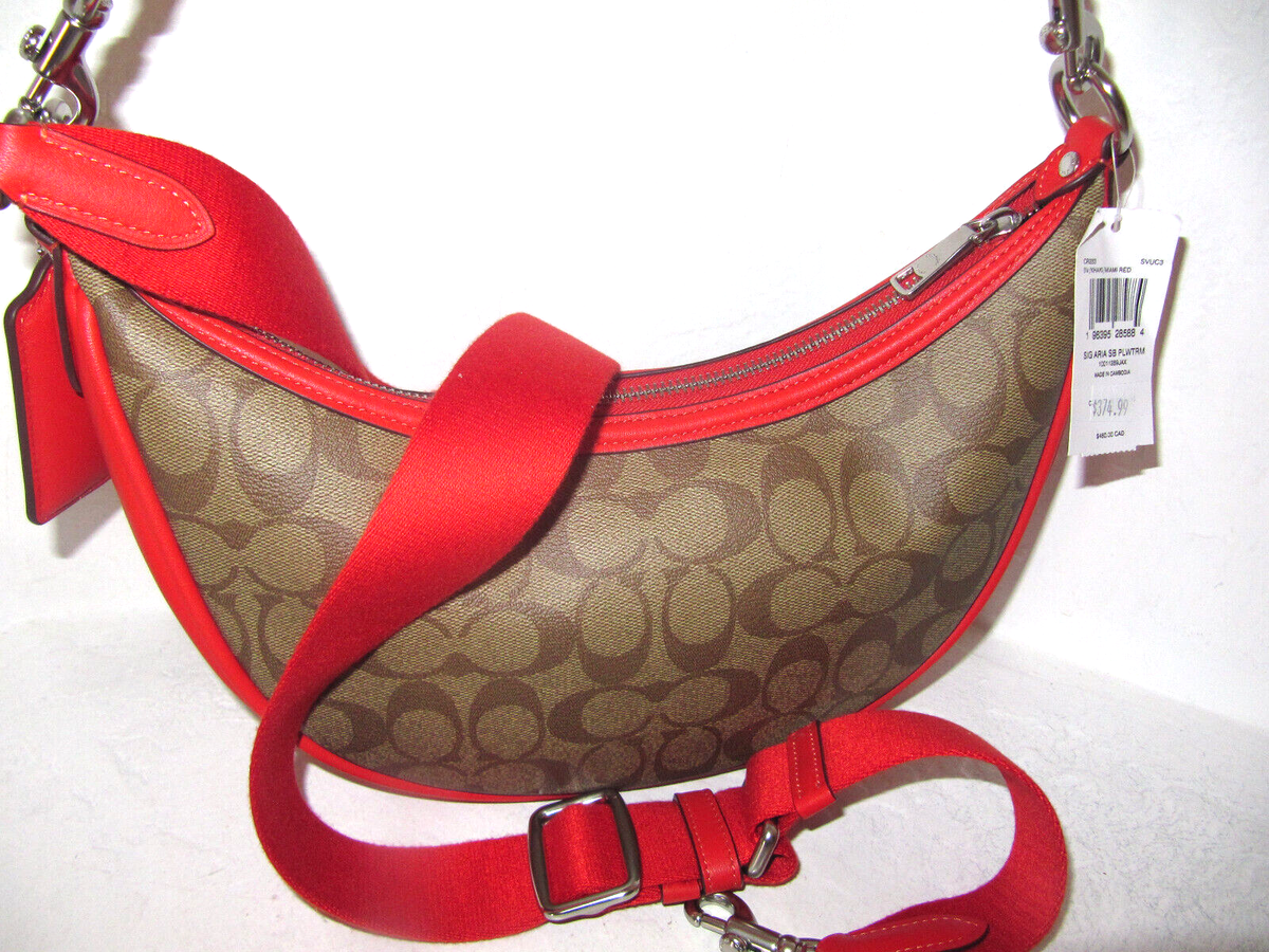 新品 コーチ COACH ショルダーバッグ ARIA SHOULDER BAG カーキ/マイアミレッド Coach CR283 Aria Shoulder bag Logo Signature Khaki / Miami Red for