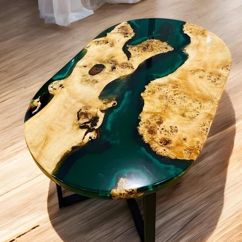 Green Oval Epoxy Resin Dining Table Top – Perfect for Home or Office - Picture 2 of 10
