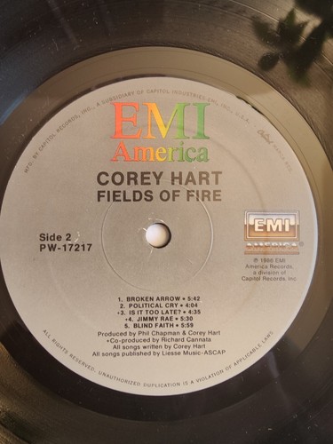 Corey Hart LP Fields Of Fire (1986) VG+!, PW-17217 - Imagen 9 de 9
