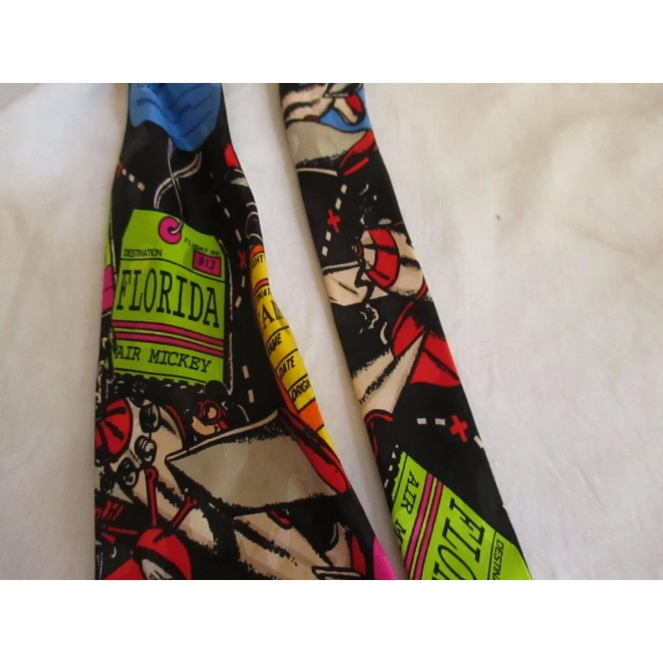 Vintage Mens Silk Neck Tie 3.5” 56" Mickey Travel Mouse Airplanes Foto 4 de 4