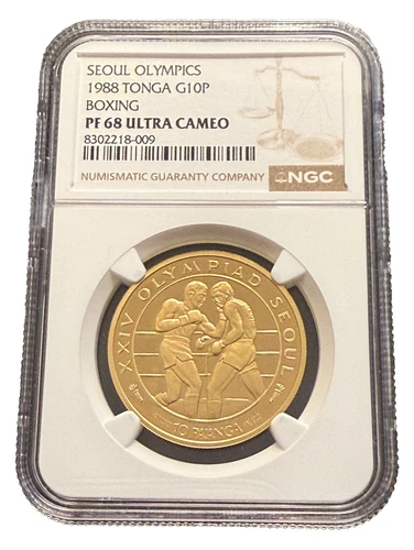 Tonga 1988 Gold 1/2 oz 10 Pa'anga NGC PF68UC  Seoul Olympics - Boxing
