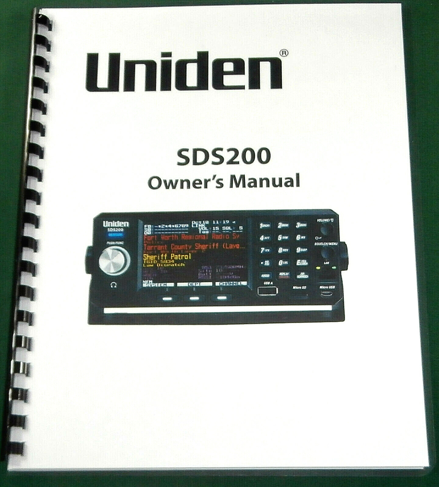 Uniden SDS200 Instruction Manual Comb Bound with Plastic Protective