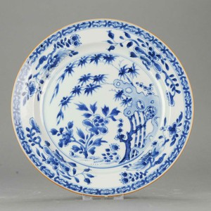 27CM 18C Antique Chinese Kangxi Yongzheng Plate With Flower Rock Bamboo