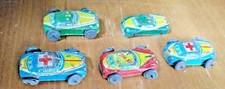 Litho Toy Cars Lot of 5 Train Car. Ambulance Taxi Police  Pressed Tin Vintage