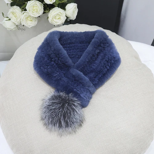 Real Rex Rabbit Fur Scarf Winter Warm Neckerchief Fox Fur Pom pom Fluffy Soft - Picture 8 of 24