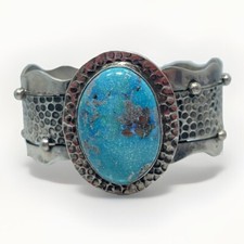 Navajo Handmade Persian Turquoise Sterling Silver Cuff Bracelet