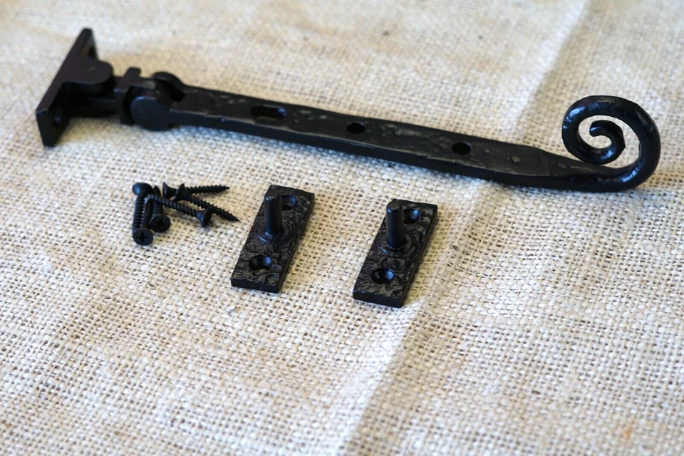 5 soportes de tapa de ventana abatible de 9 pulgadas con cierre de brazo ajustable de hierro forjado negro Foto 3 de 4