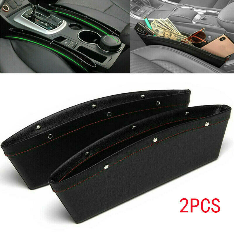 2PCS Car Seat Console Gap Filler Side Organizer PU Leather Catch Caddy