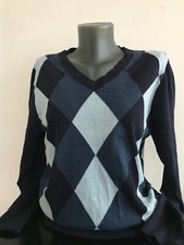 Tommy Hilfiger Strickpullover Baumwolle Blau Raute Langarm V-Ausschnitt  Gr XXL 