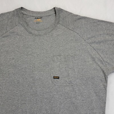 #ad #ad Ariat Men#x27;s Rebar Durable Cotton Strong Work Chore T Shirt 2XL Gray Pocket Tee $13.95