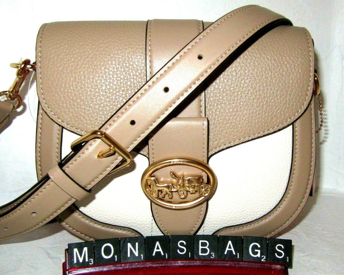 関税込＋完売品★COACH★C3596 ie Saddle Bag Coach New C3596 Georgie Saddle Bag Color block Leather Taupe