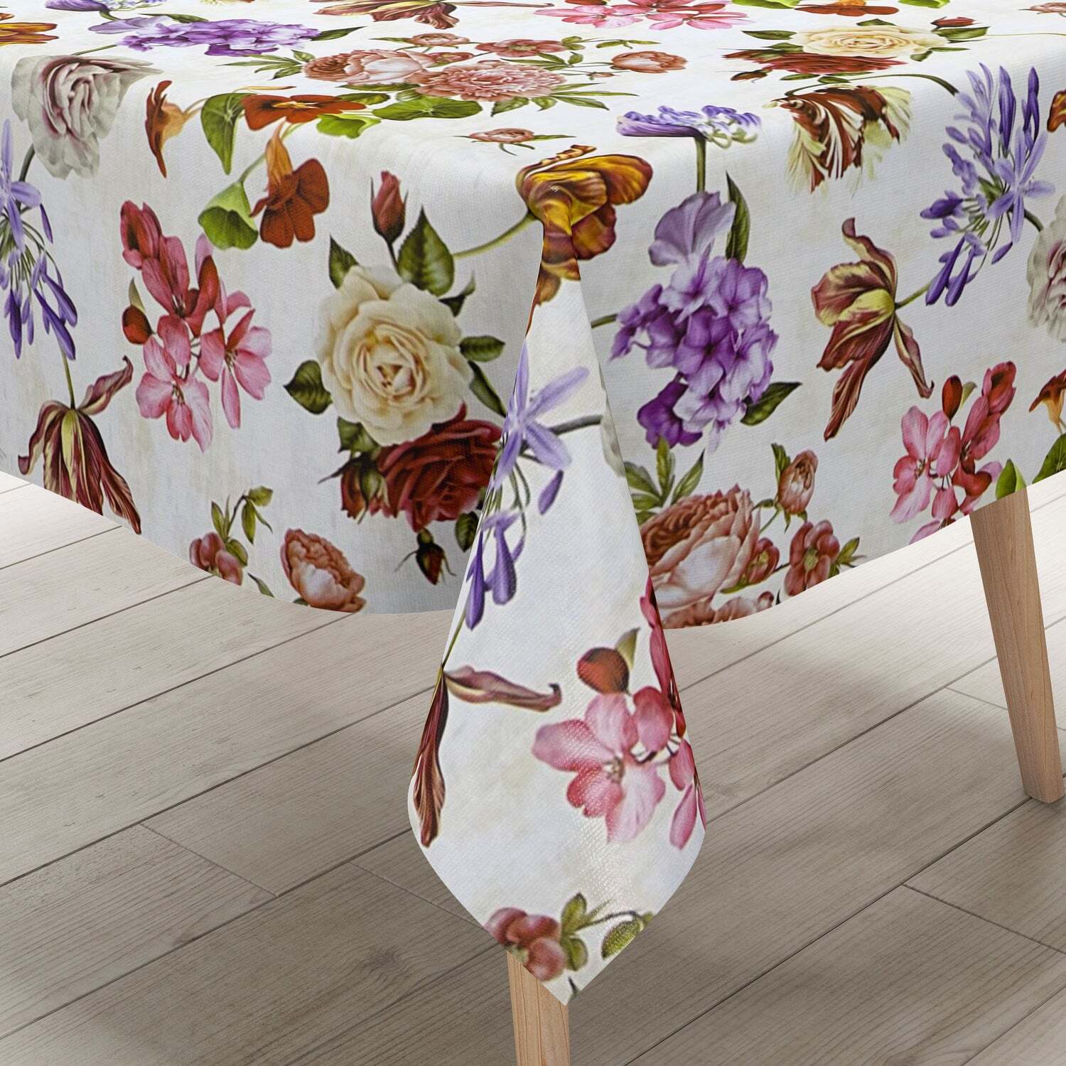 Wachstuch Tischdecke 160 cm Breite Übergröße geprägt B5031-01 Sommer Blüten ecki