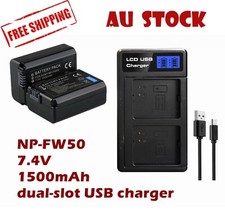 2x NP-FW50 Battery + USB Dual Charger Sony A6000 A6300 A6500 A7R A7S NEX-3 SLT