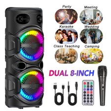 3000W Portable Bluetooth Speaker Dual 8" Subwoofer Party Heavy Bass Sound System