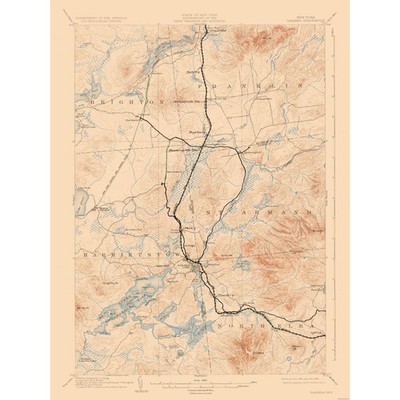 Topographical Map - Saranac New York Quad - USGS 1904 - Vintage Wall Art