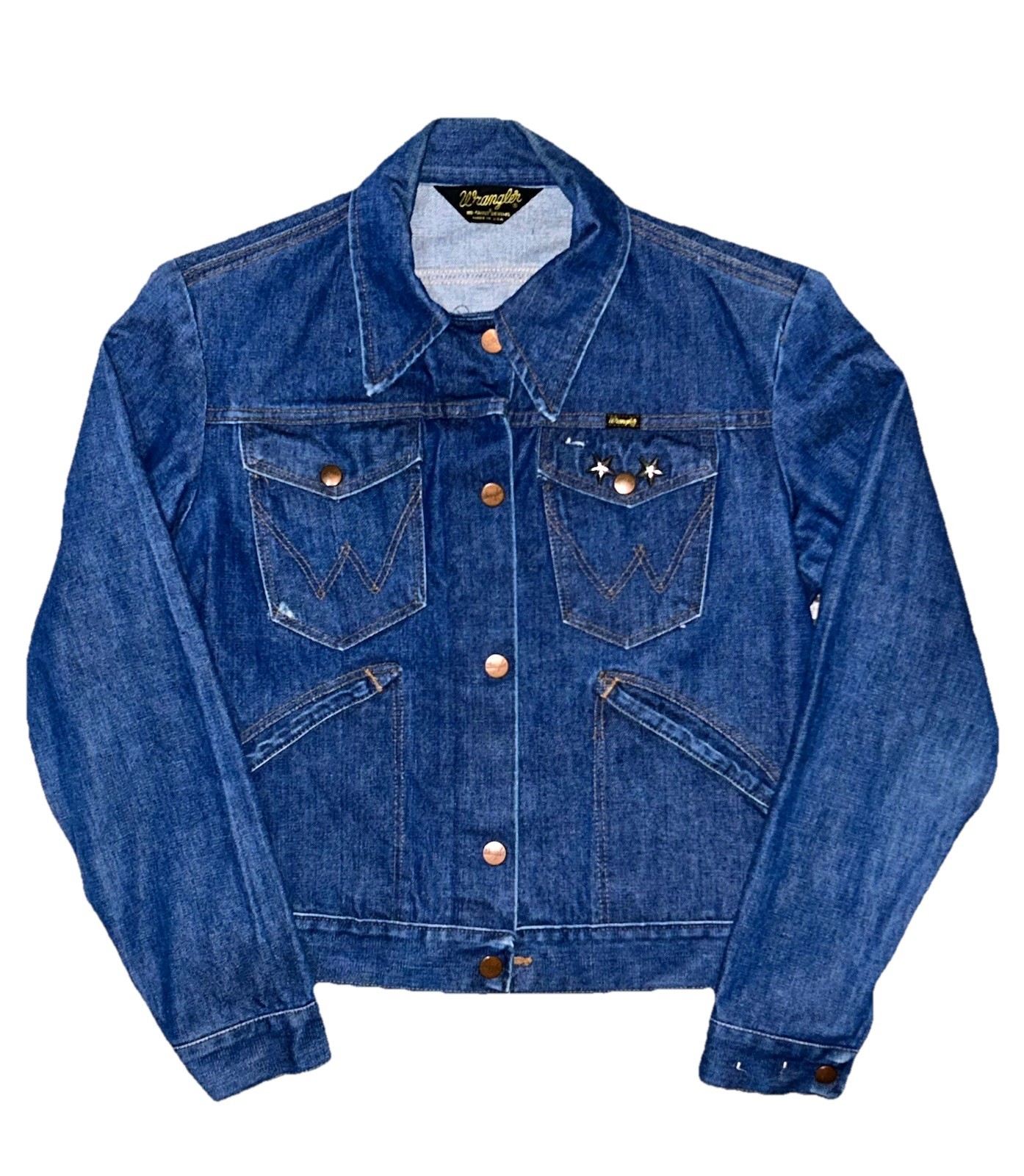 Vintage Wrangler 70s Denim Trucker Jean Jacket Size Small Made In USA Western