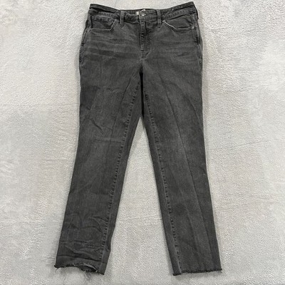 Madewell Curvy Mid Rise Stovepipe Jeans Womens 31Straight Raw Hem Washed Blacka