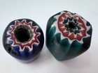 Pair Antique Venetian Chevron Rosetta Glass Trade Beads Blue Green Large African — photo 1