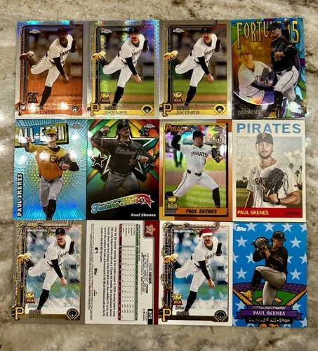 2025 Topps Paul Skenes (28) Card Lot: Sepia/Prism/Chrome/Future Stars/Santa Hat+