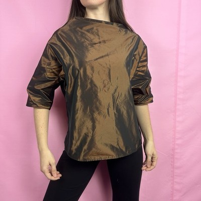 Igor Dobranic Bronze Black Siena Abstract Neckline Top Sz XS Minimalistic