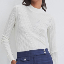 Veronica Beard Raylan Ivory Pointelle Mock Neck Pullover Size S